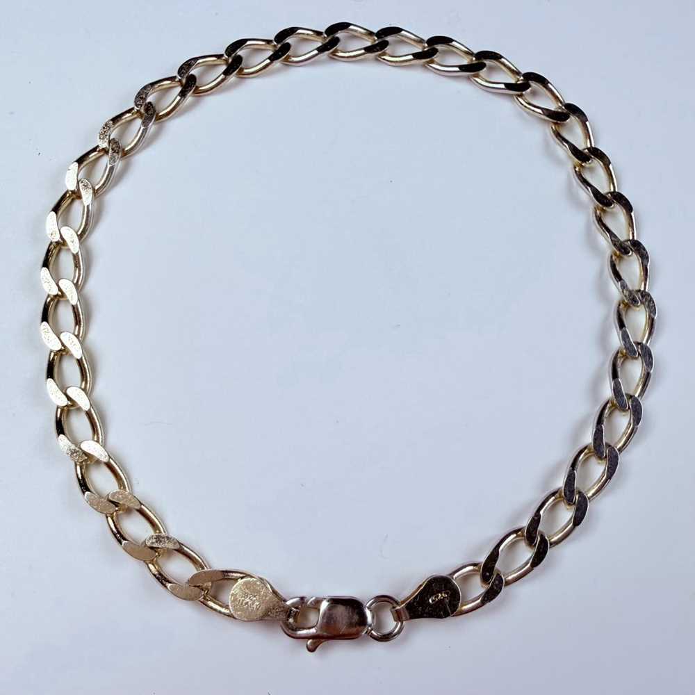 Curb Cuban Link Chain 925 Sterling Silver 4.5mm Wide 7.75” Bracelet Italy